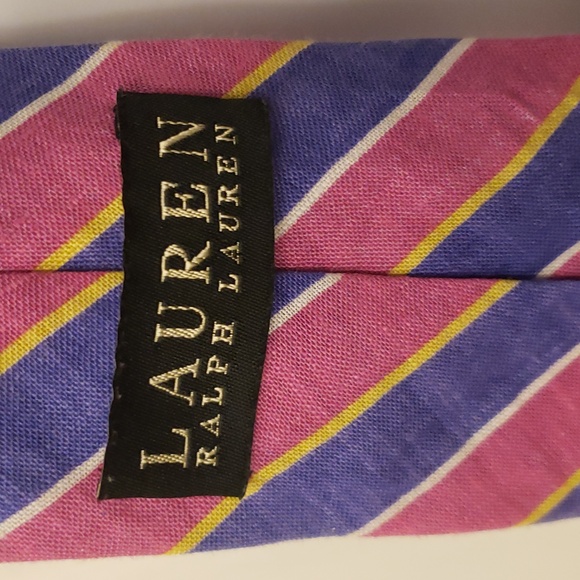 Lauren Ralph Lauren 100% Linen Men's Neck Tie Purple Pink Multicolored - Picture 6 of 9